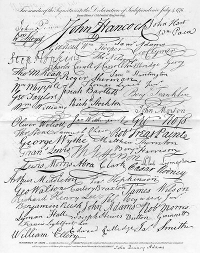 Facsimile delle firme alla Dichiarazione di Indipendenza, 4 luglio 1776 da Unbekannt