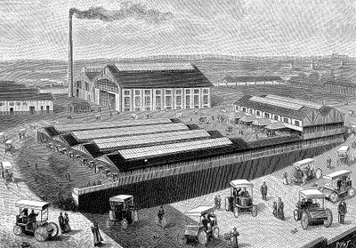 Fabbrica per la produzione, ricarica e manutenzione di taxi elettrici, Aubervilliers, Francia, 1899 da Unbekannt