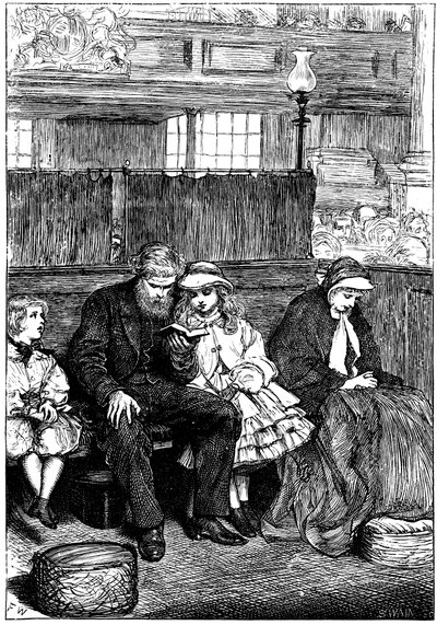 Famiglia al servizio domenicale nella loro panca, Londra, 1862 da Unbekannt