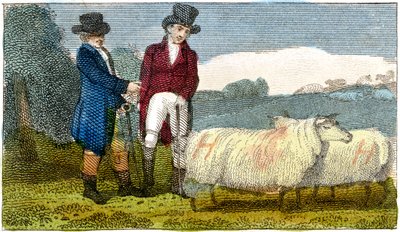 Contadini che discutono delle pecore Dishley New Leicester, 1822 da Unbekannt