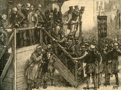Padre John Murphy che guida i suoi inquilini a votare nelle elezioni suppletive di Clare, Irlanda, 1828 da Unbekannt