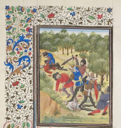 Combattimento in un bosco tra cristiani e saraceni. Miniatura dalla Historia di Guglielmo di Tiro da Unbekannt