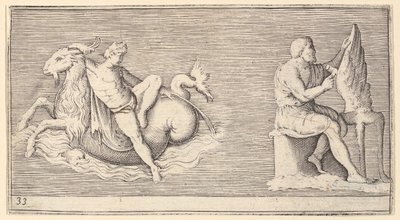 Figura su capricorno, uomo che scolpisce ala da Unbekannt