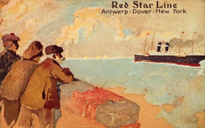 Pescatori e marinai che guardano un transatlantico Red Star da Unbekannt