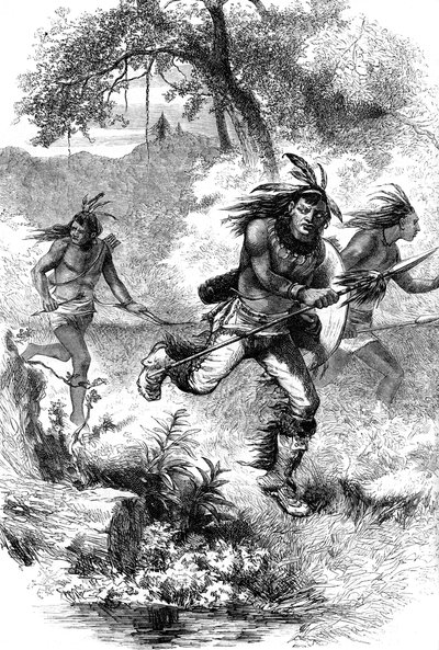 Fuga dei nativi americani dopo un massacro di coloni, XVII secolo, c1880 da Unbekannt