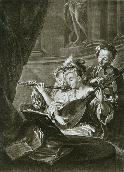 Flauto, violino e chitarrone George Frederick Handel come giovane musicista ad Amburgo, XVIII sec. da Unbekannt
