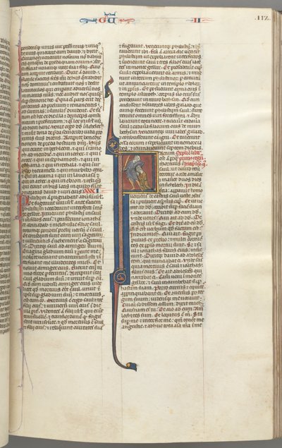 Fol. 112r, Re II, iniziale istoriata F, la decapitazione dell
