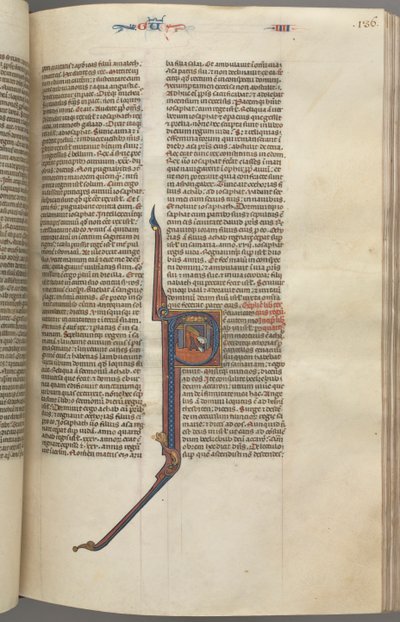 Fol. 136r, Re IV, iniziale istoriata P, Acazia che cade da una torre, c. 1275-1300 da Unbekannt