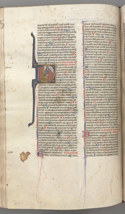 Fol. 220v, Salmo 38, iniziale istoriata D, Davide in ginocchio, che gesticola verso il busto di Dio sopra, c. 1 da Unbekannt