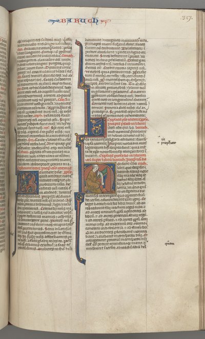 Fol. 317r, Baruch, iniziale istoriata H, Baruch seduto a una scrivania che scrive su un rotolo, c. 1275-1300 da Unbekannt