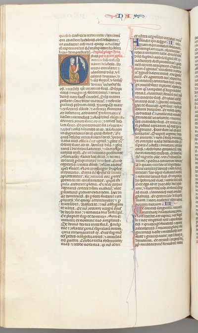 Fol. 360v, Nahum, iniziale istoriata O, Nahum inginocchiato con una pergamena, busto di Dio sopra, c. 1275-13 da Unbekannt