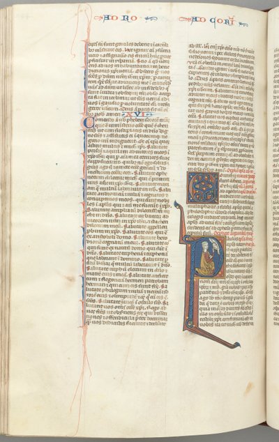 Fol. 440v, Corinzi I, iniziale istoriata P, Paolo inginocchiato che parla al busto di Dio sopra, c da Unbekannt
