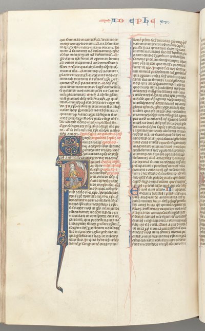 Fol. 450v, Efesini, iniziale istoriata P, Paolo seduto con una spada, il busto di Dio sopra, c. 127 da Unbekannt