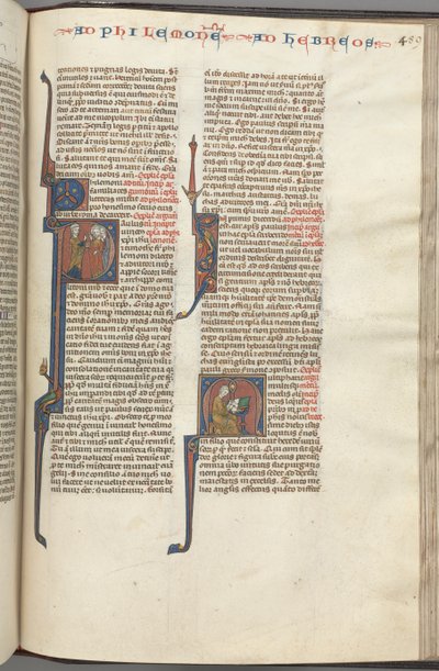 Fol. 459r, Filemone, iniziale istoriata P, Paolo che si rivolge a tre uomini ed Ebrei..., c. 1275-1300 da Unbekannt