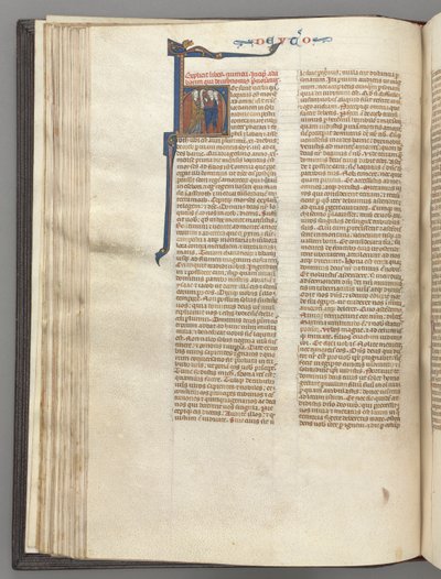 Fol. 62v, Deuteronomio, iniziale istoriata H, Mosè con corna e pergamena che predica..., c. 1275-1300 da Unbekannt