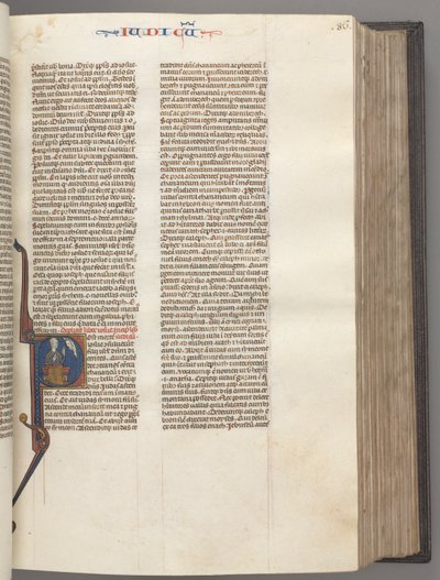 Fol. 86r, Giudici, iniziale istoriata R, Giuda seduto con un libro che parla con Dio, c. 1275-1300 da Unbekannt