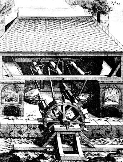Fucina con mantici azionati da una ruota idraulica a sottocolpo tramite manovelle, 1673 da Unbekannt