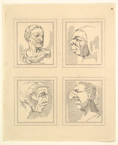 Quattro teste da Caricature di Leonardo da Vinci, da disegni di Wincelslaus Hollar, 1786 da Unbekannt