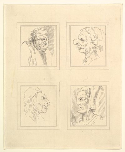 Quattro teste da Caricature di Leonardo da Vinci, da disegni di Wincelslaus Hollar da Unbekannt