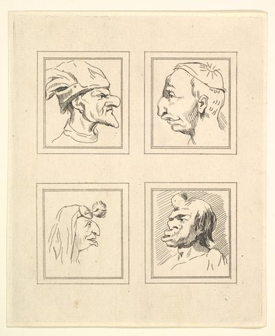Quattro teste da caricature di Leonardo da Vinci, da disegni di Wincelslaus Hollar da Unbekannt