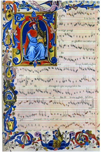 Francesco Landino che suona un organo portativo, 1325-1397 da Unbekannt