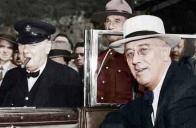 Franklin D. Roosevelt e Winston Churchill in riunione a Quebec, Canada, 1944 da Unbekannt