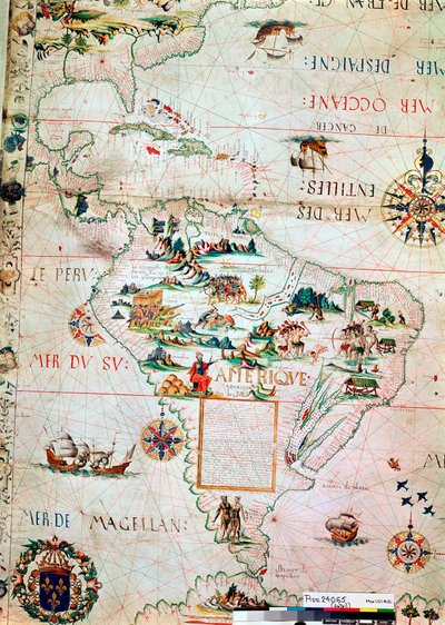 Mappa francese del Centro e Sud America, francese, 1550 da Unbekannt