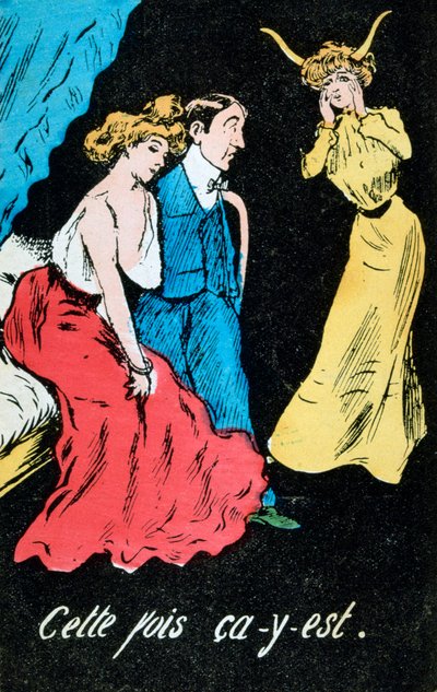 Cartolina caricatura di adulterio francese, c1900 da Unbekannt