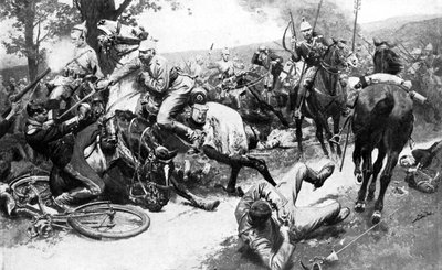 Cavalleria francese che attacca truppe tedesche, Prima Guerra Mondiale, 1914 da Unbekannt