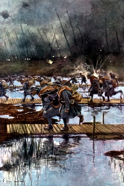 Il 1° Corpo di Fanteria Francese attraversa il Canale Yser, Prima Guerra Mondiale, 4.45 am, 31 luglio 1917 da Unbekannt