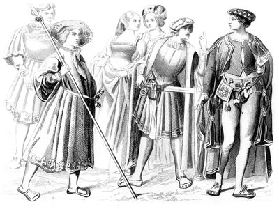 Nobili francesi e donne, un guardiano e un gentiluomo, 15° secolo 1849 da Unbekannt