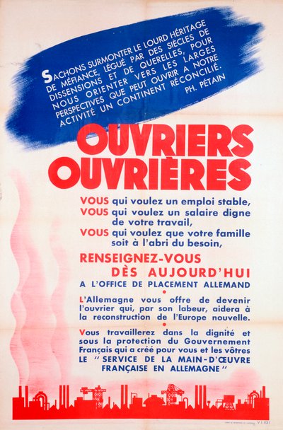 Poster dei lavoratori francesi per la Germania, c. 1942-1944 da Unbekannt