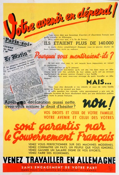 Poster dei lavoratori francesi per la Germania, c. 1942-c. 1944 da Unbekannt