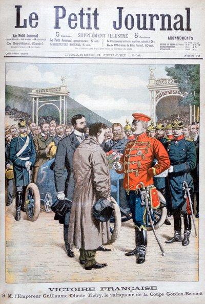 Il francese Leon Thery, vincitore della Coppa Gordon Bennett nelle corse automobilistiche, 1904 da Unbekannt