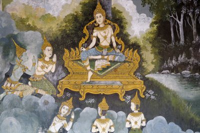 Affresco raffigurante una scena della vita del Buddha nel Wat Phra Doi Suthep, Chiang Mai, Thailandia da Unbekannt