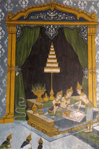 Affresco che raffigura una scena della vita del Buddha nel Wat Phra Doi Suthep, Chiang Mai. Giovane Buddha come principe. Thailandia da Unbekannt