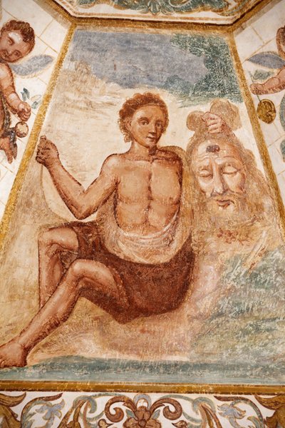 Affresco nella chiesa domenicana, Muro Leccese, Apulia: uomo che tiene la testa di San Giovanni Battista, Muro Leccese, Italia da Unbekannt