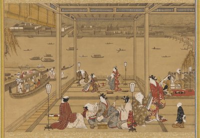 Allegria in una casa da tè sul fiume, periodo Edo, XVIII secolo da Unbekannt