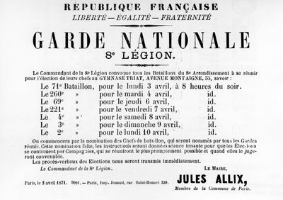 Garde Nationale 8ª Legione, dai manifesti politici francesi della Comune di Parigi, maggio 1871 da Unbekannt