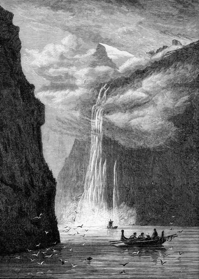 Fiordo di Geiranger, con la cascata delle Sette Sorelle, Norvegia, 1882 da Unbekannt