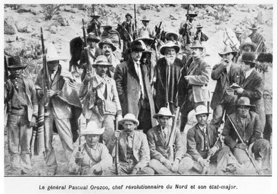 Generale Pascual Orozco (1882-1915) e i suoi ufficiali, illustrazione da 