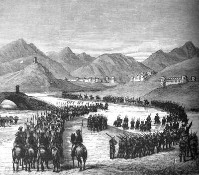 La divisione del generale Ross attraversa il fiume Logar per incontrare Sir Donald Stewart, c1880 da Unbekannt