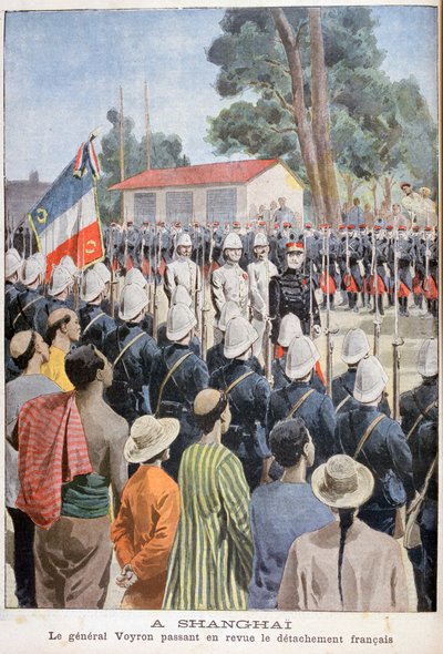 Generale Voyron che rivede le truppe francesi, Shanghai, 1900 da Unbekannt