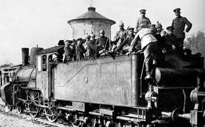 Truppe tedesche in viaggio in treno verso il fronte orientale, Prima Guerra Mondiale, 1914 da Unbekannt