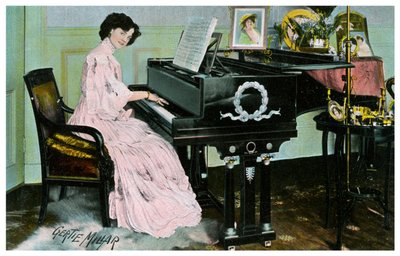 Gertie Millar, attrice e cantante britannica, che suona il pianoforte, c1890-1909 da Unbekannt