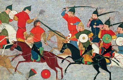 Gengis Khan in combattimento. Miniatura dal Jami al-tawarikh Storia Universale, ca 1430 da Unbekannt