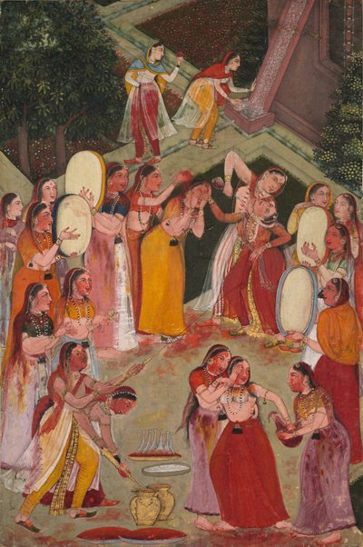 Ragazze che si Spruzzano a Vicenda durante Holi, c. 1640-1650 da Unbekannt
