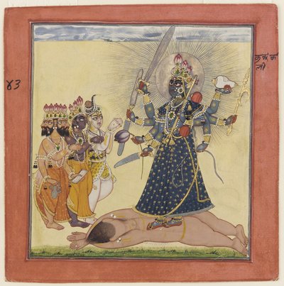 Dea Bhadrakali venerata dagli dei da una serie tantrica Devi, c. 1660 da Unbekannt