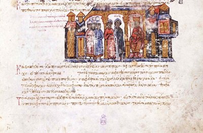 Granduchessa Olga in visita a Costantino VII Miniatura dal Madrid Skylitzes, XI-XII secolo da Unbekannt
