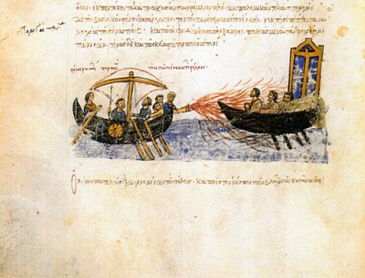 Fuoco greco. Miniatura dal Madrid Skylitzes, 11°-12° secolo da Unbekannt